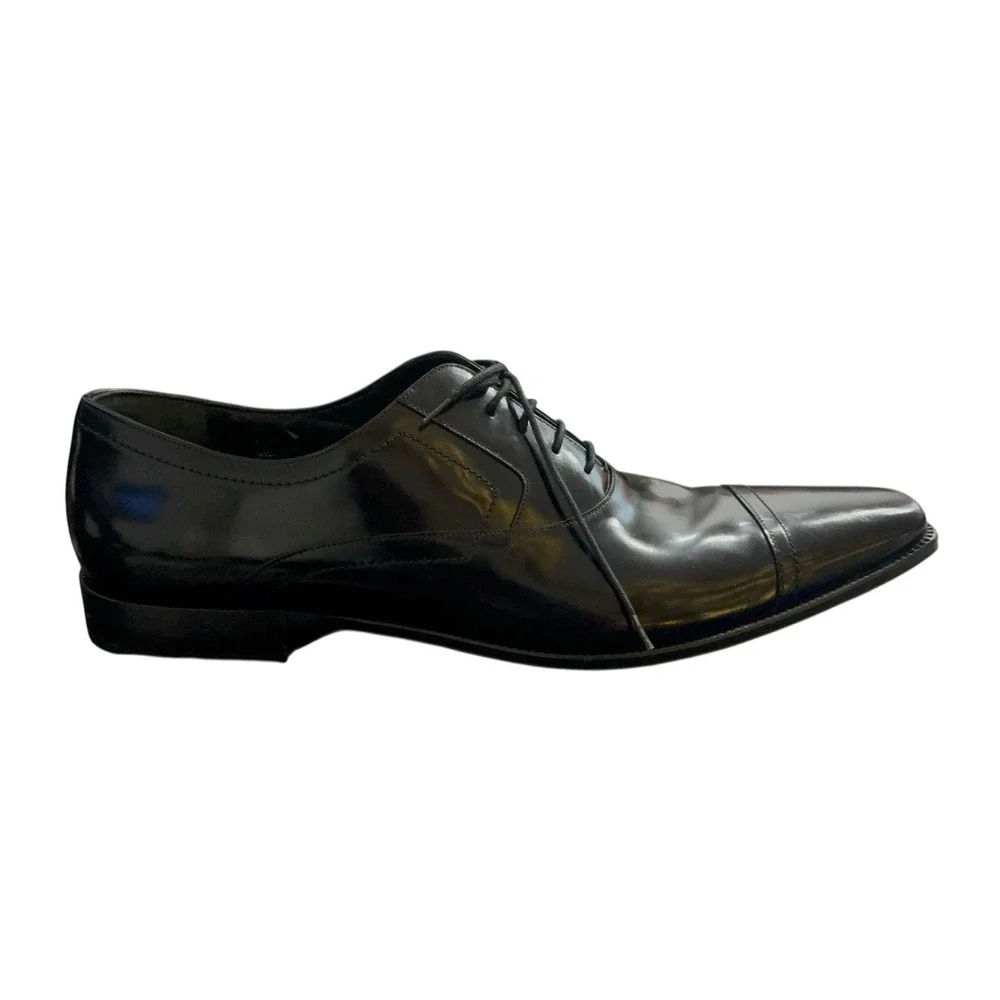 Dolce &‎ Gabbana Black Leather Oxford Cap Toe Shoes Made in Italy Size 10